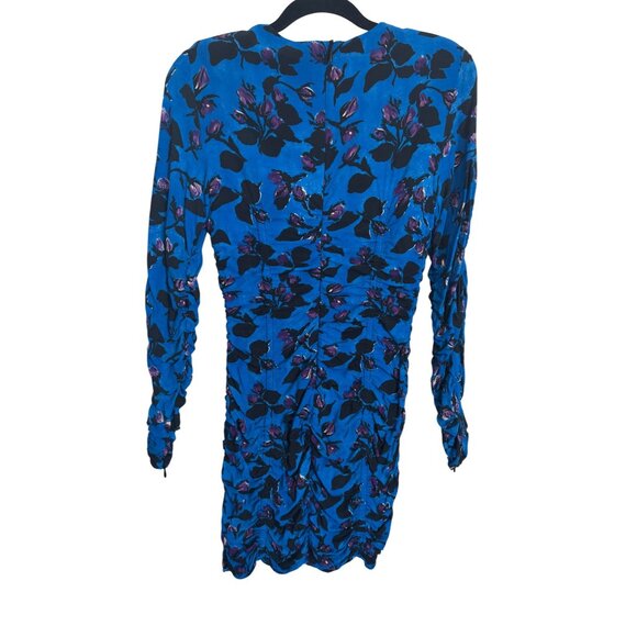 Zara Small Floral Ruched Mini Dress Long Sleeves With Zipper Blue/Black/Purple - Picture 12 of 14